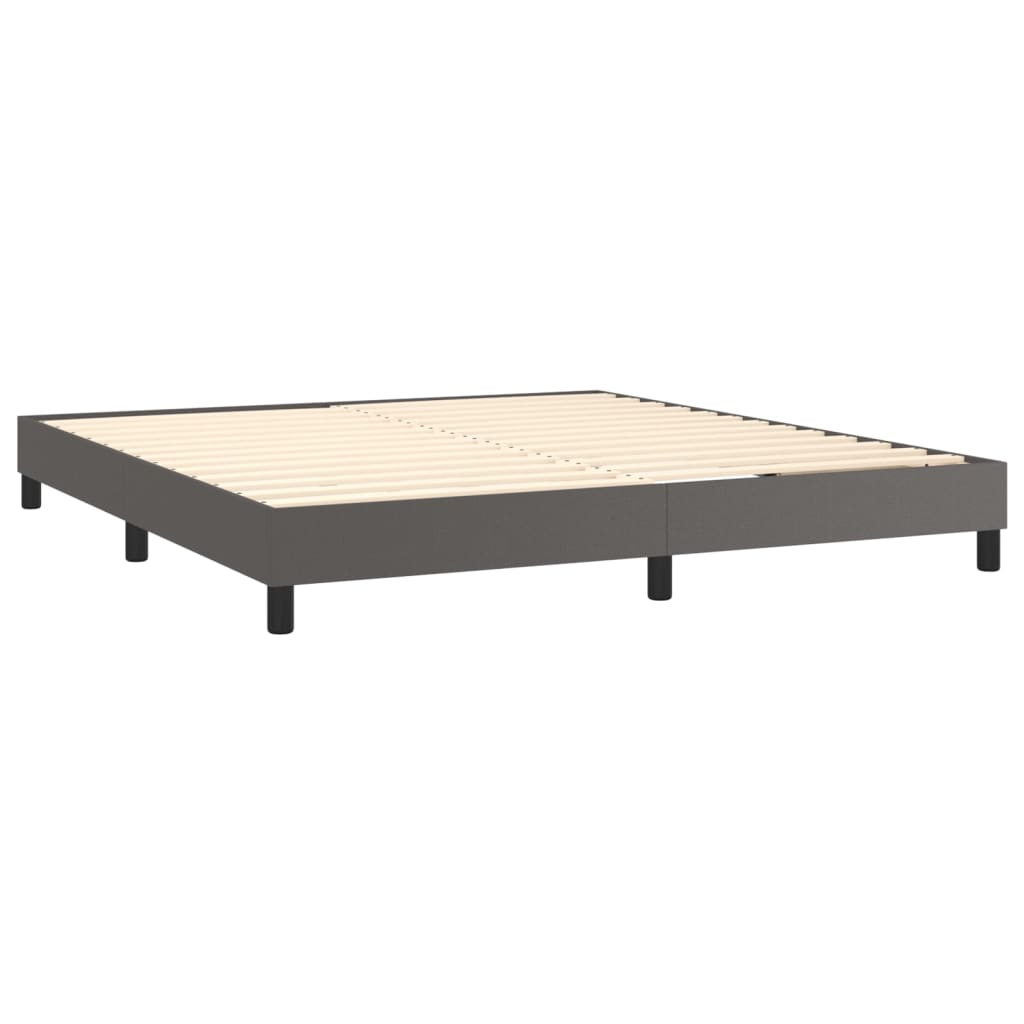 Krevet box spring s madracem LED sivi 180x200cm od umjetne kože