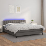 Krevet box spring s madracem LED sivi 180x200cm od umjetne kože