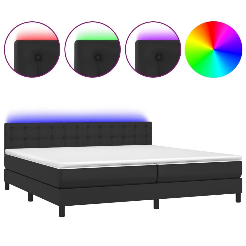 Krevet box spring s madracem LED crni 200x200cm od umjetne kože