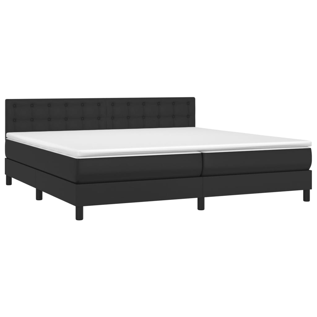 Krevet box spring s madracem LED crni 200x200cm od umjetne kože