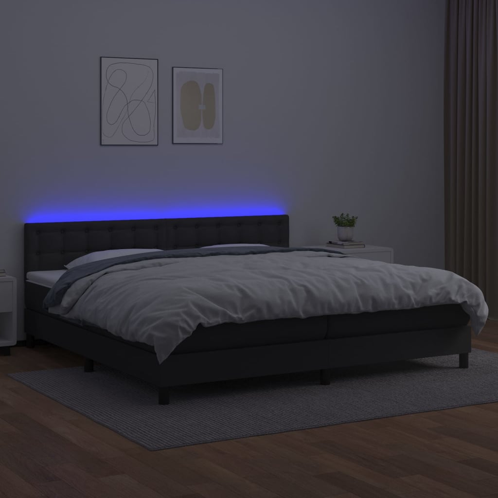 Krevet box spring s madracem LED crni 200x200cm od umjetne kože