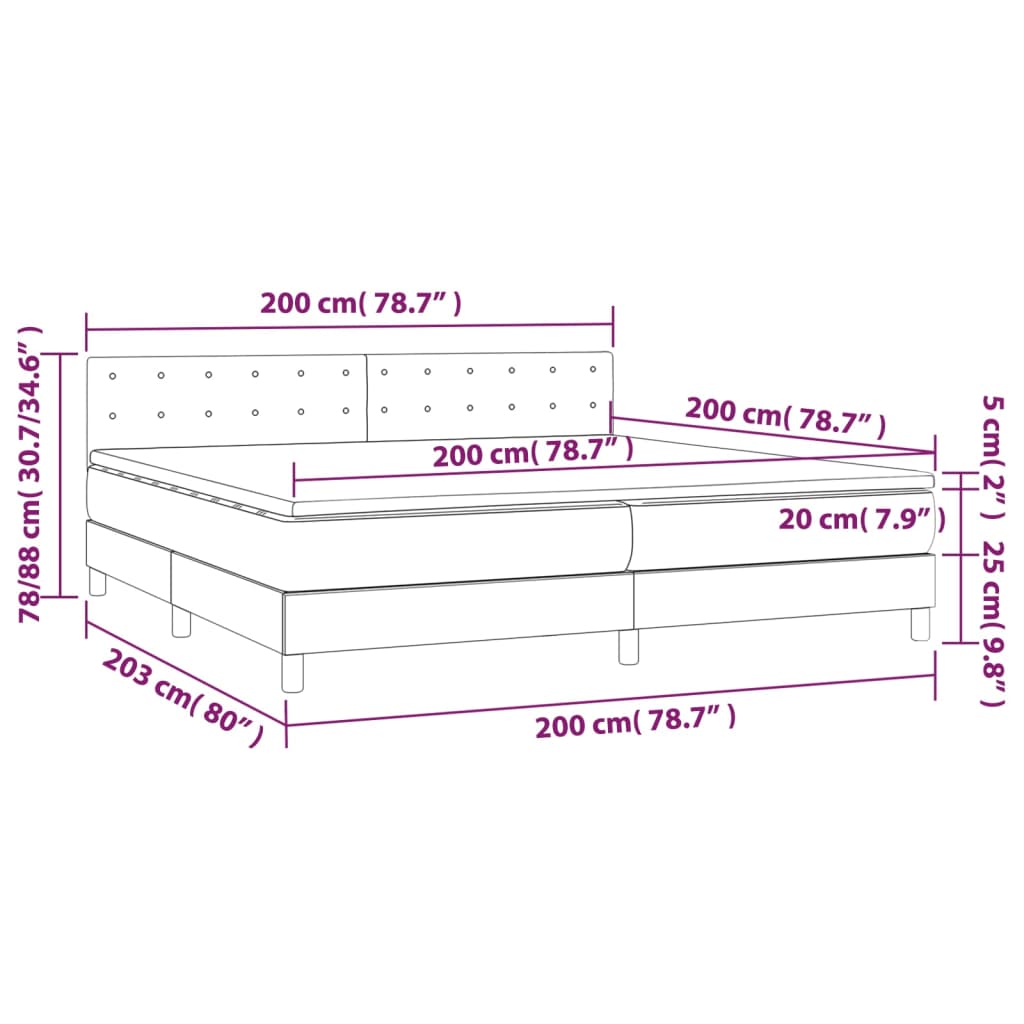Krevet box spring s madracem LED crni 200x200cm od umjetne kože