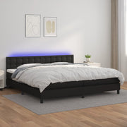Krevet box spring s madracem LED crni 200x200cm od umjetne kože