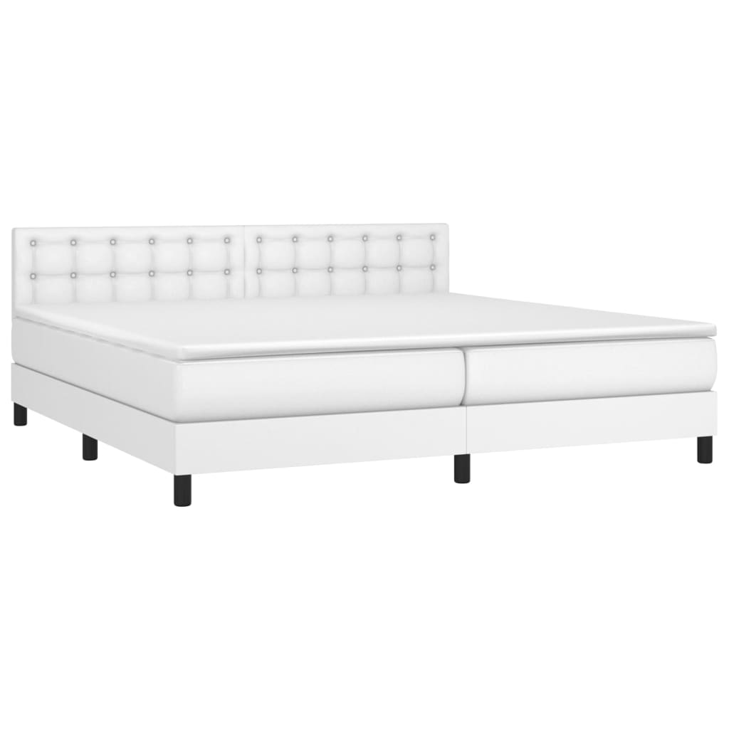 Krevet box spring s madracem LED bijeli 200x200 cm umjetna koža