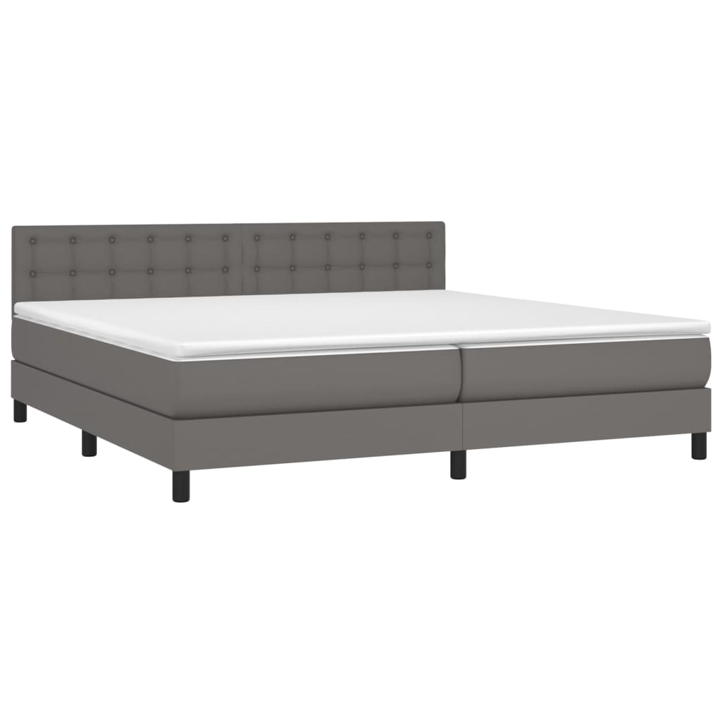 Krevet box spring s madracem LED sivi 200x200cm od umjetne kože