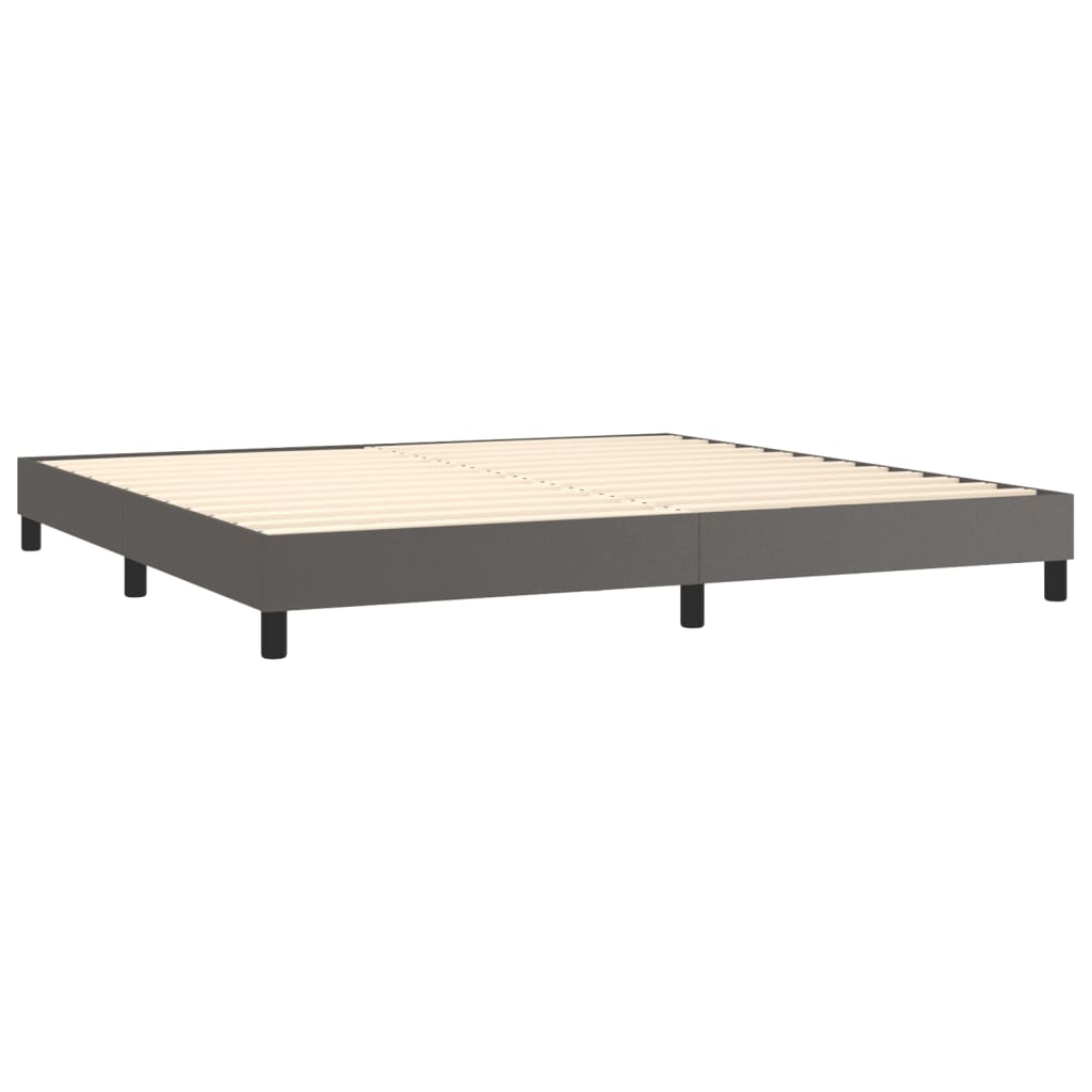 Krevet box spring s madracem LED sivi 200x200cm od umjetne kože