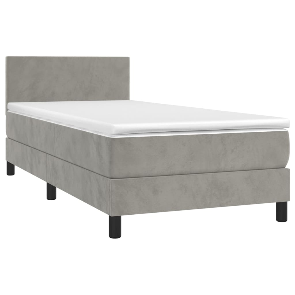 Krevet box spring s madracem LED svjetlosivi 90x190 cm baršun