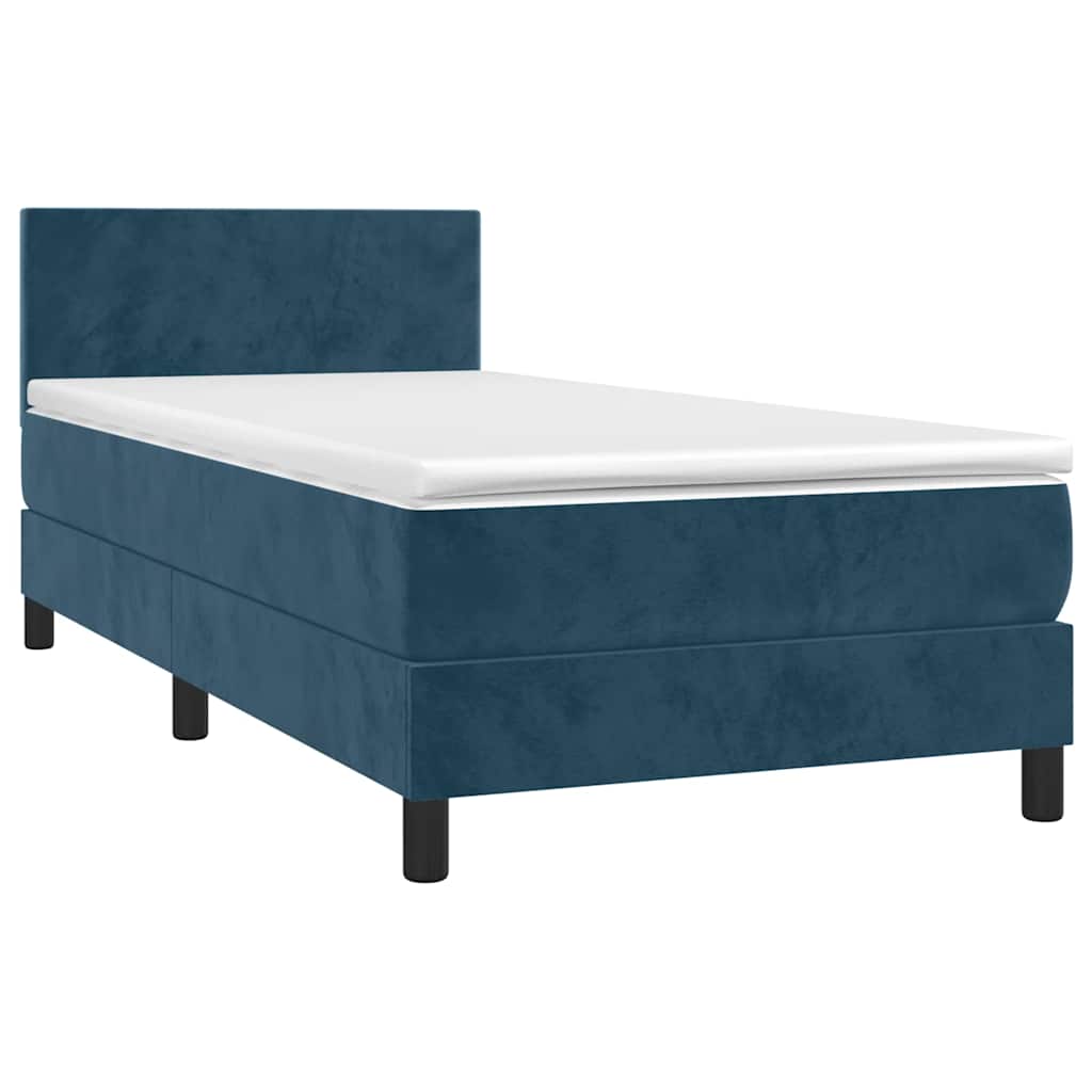 Krevet box spring s madracem LED tamnoplavi 90x190 cm baršun