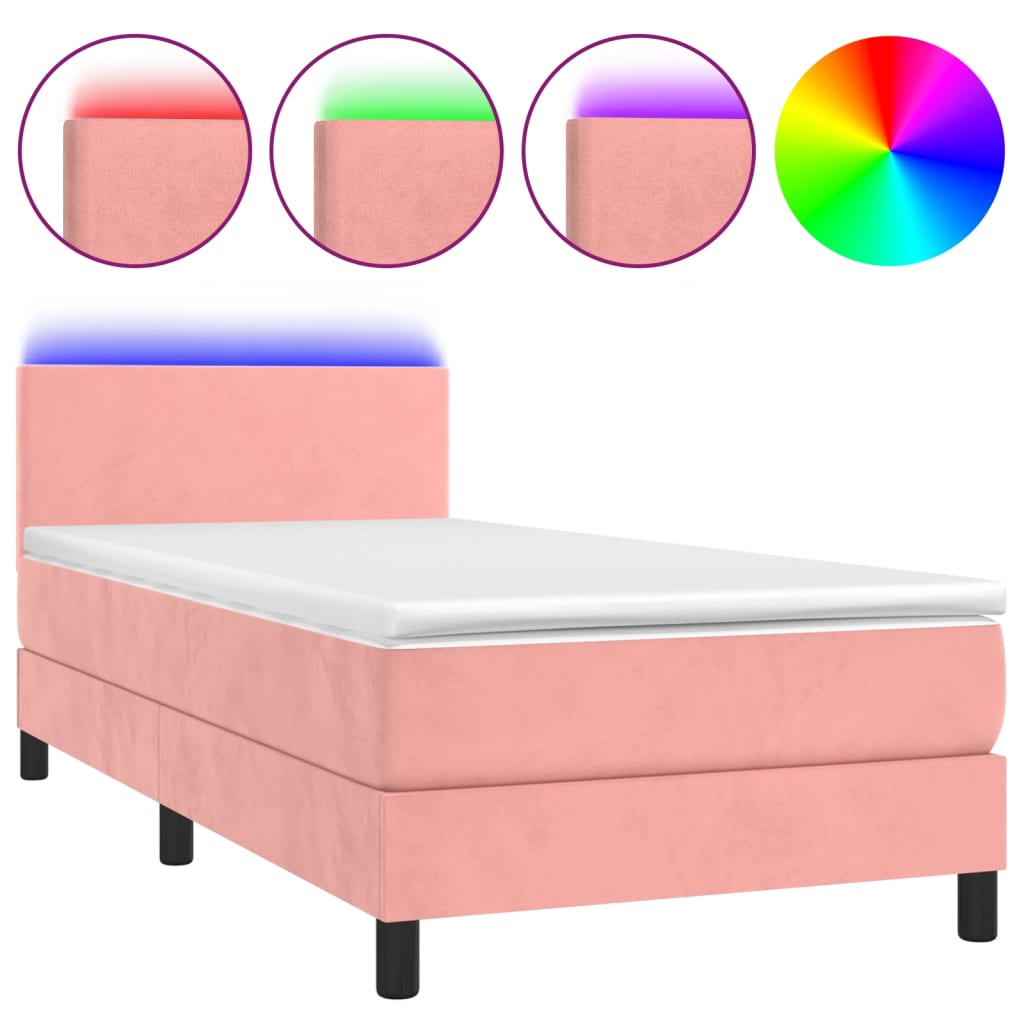 Krevet box spring s madracem LED ružičasti 90x190 cm baršunasti