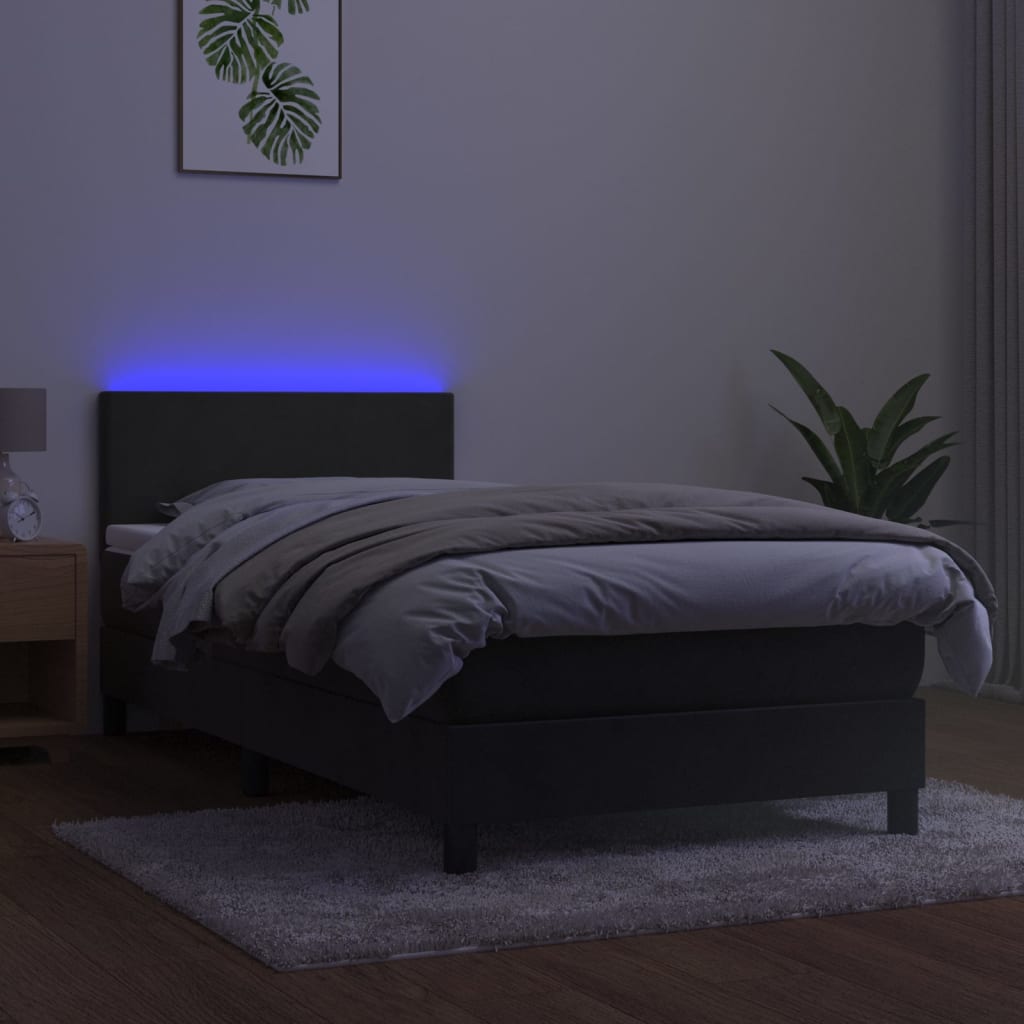 Krevet box spring s madracem LED tamnosivi 90x200 cm baršun