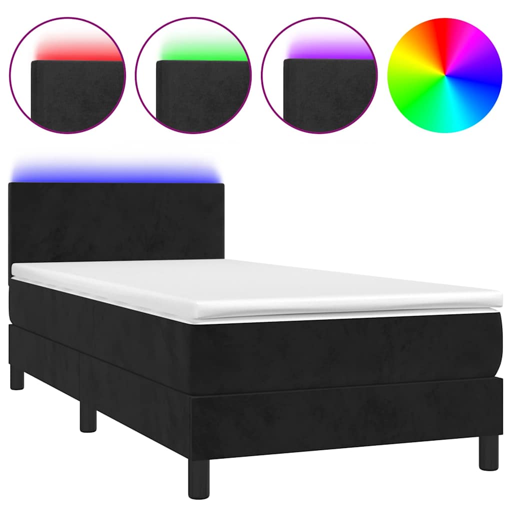 Krevet box spring s madracem LED crni 90x200 cm baršun
