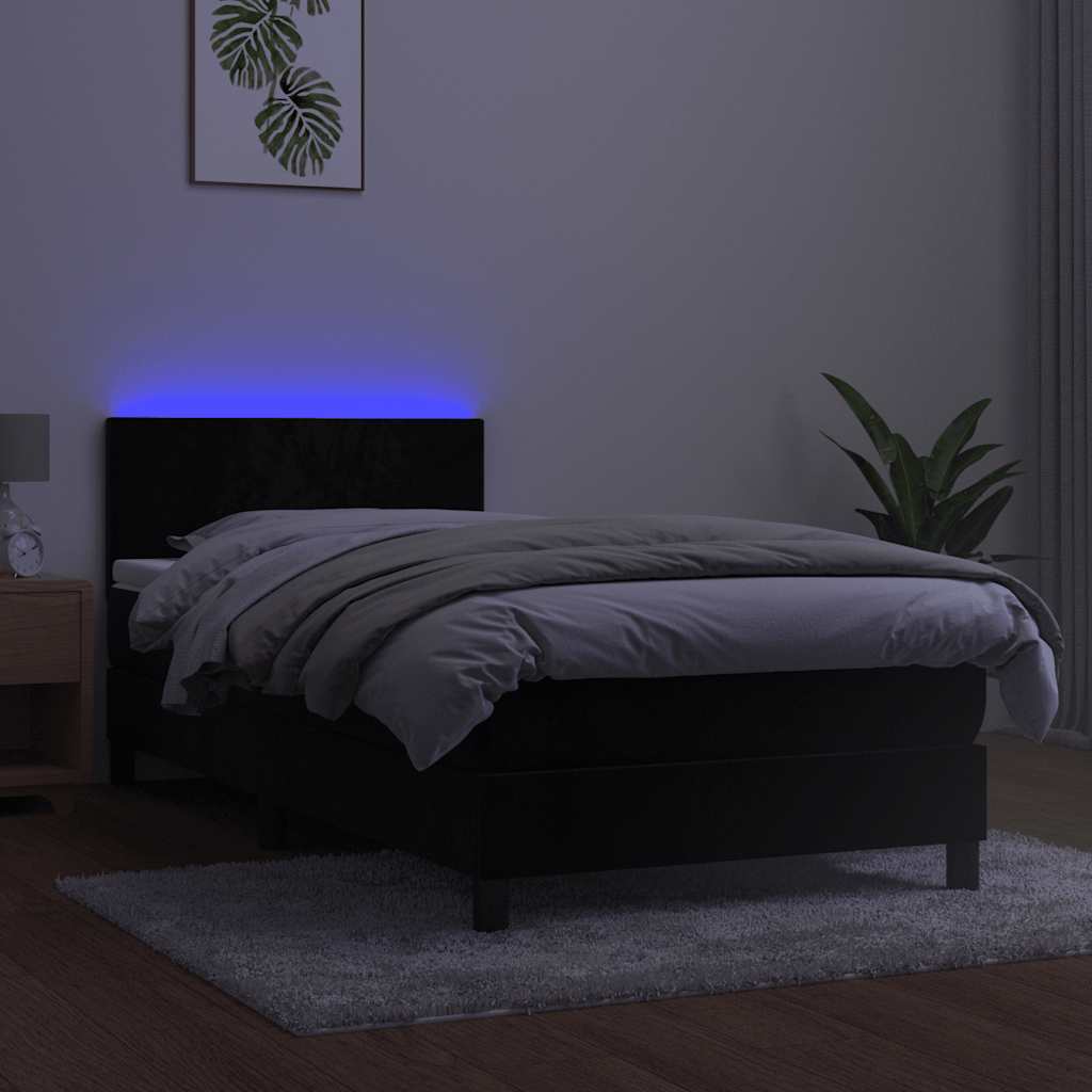 Krevet box spring s madracem LED crni 90x200 cm baršun