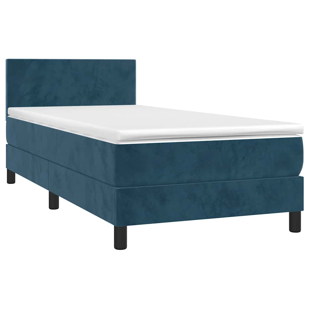 Krevet box spring s madracem LED tamnoplavi 90x200 cm baršun