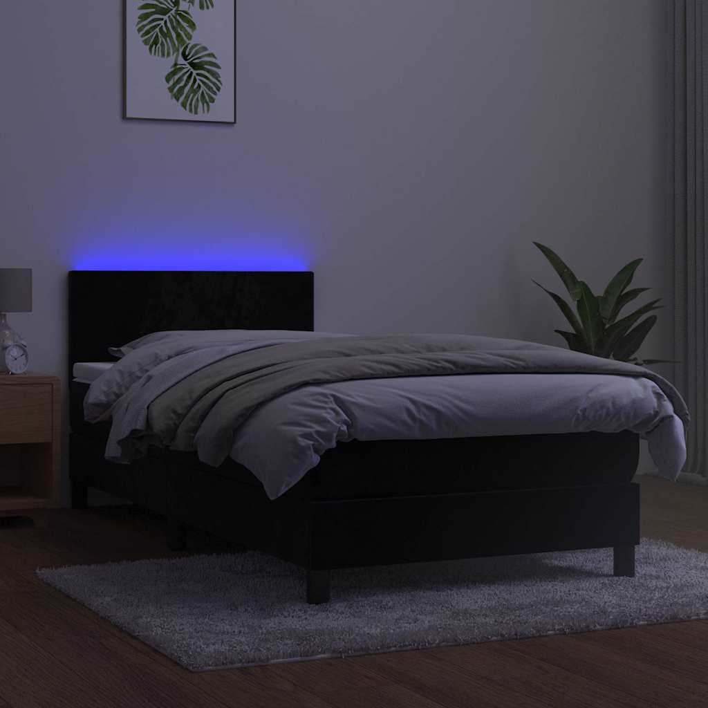 Krevet box spring s madracem LED crni 100x200 cm baršun