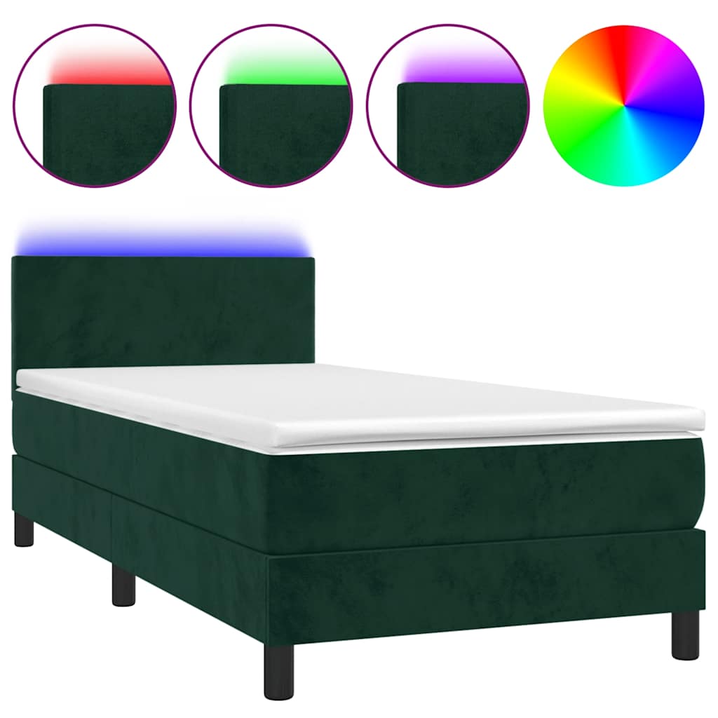 Krevet box spring s madracem LED tamnozeleni 100x200 cm baršun