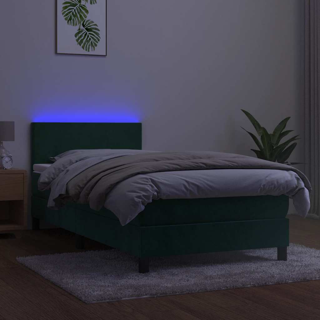 Krevet box spring s madracem LED tamnozeleni 100x200 cm baršun