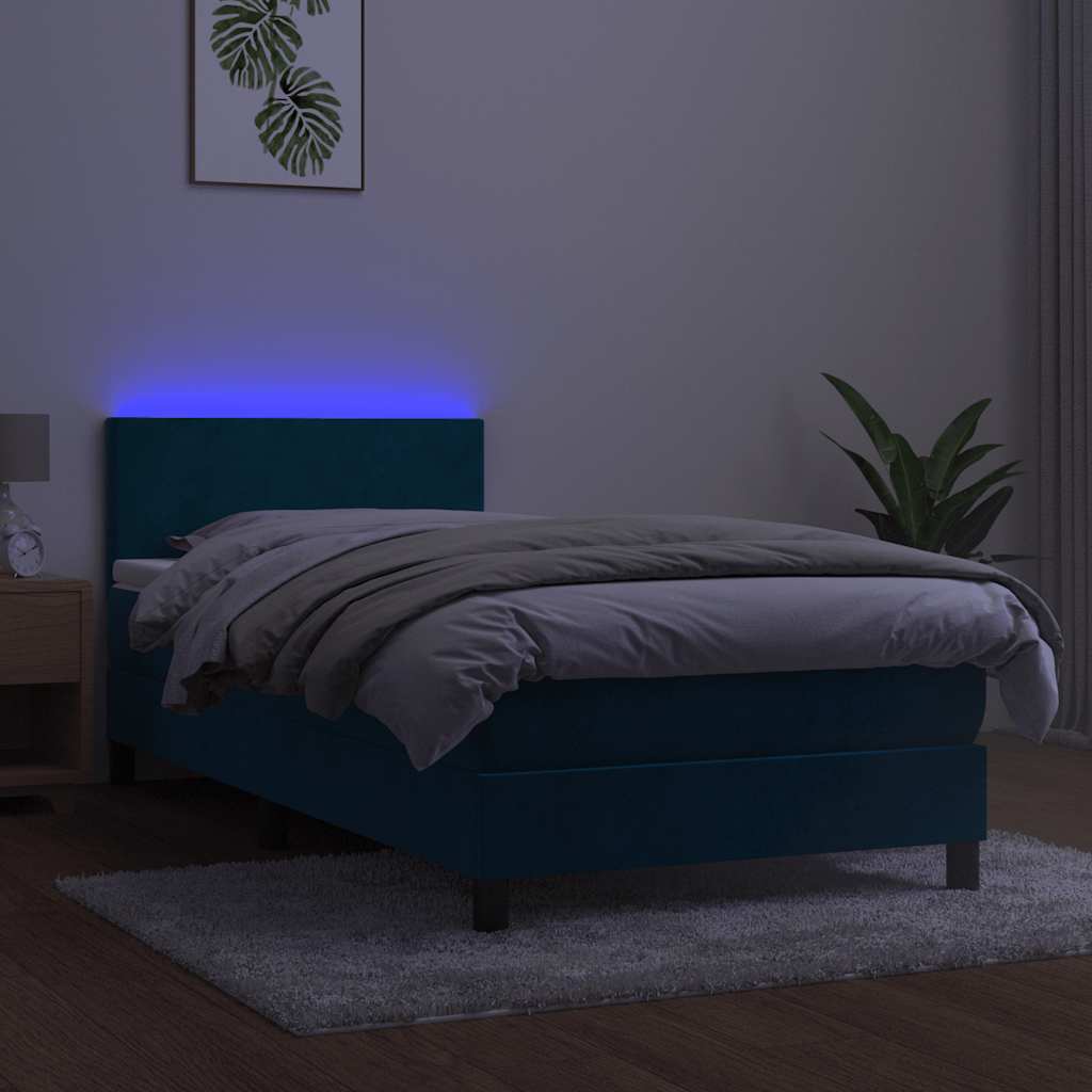 Krevet box spring s madracem LED tamnoplavi 100x200 cm baršun