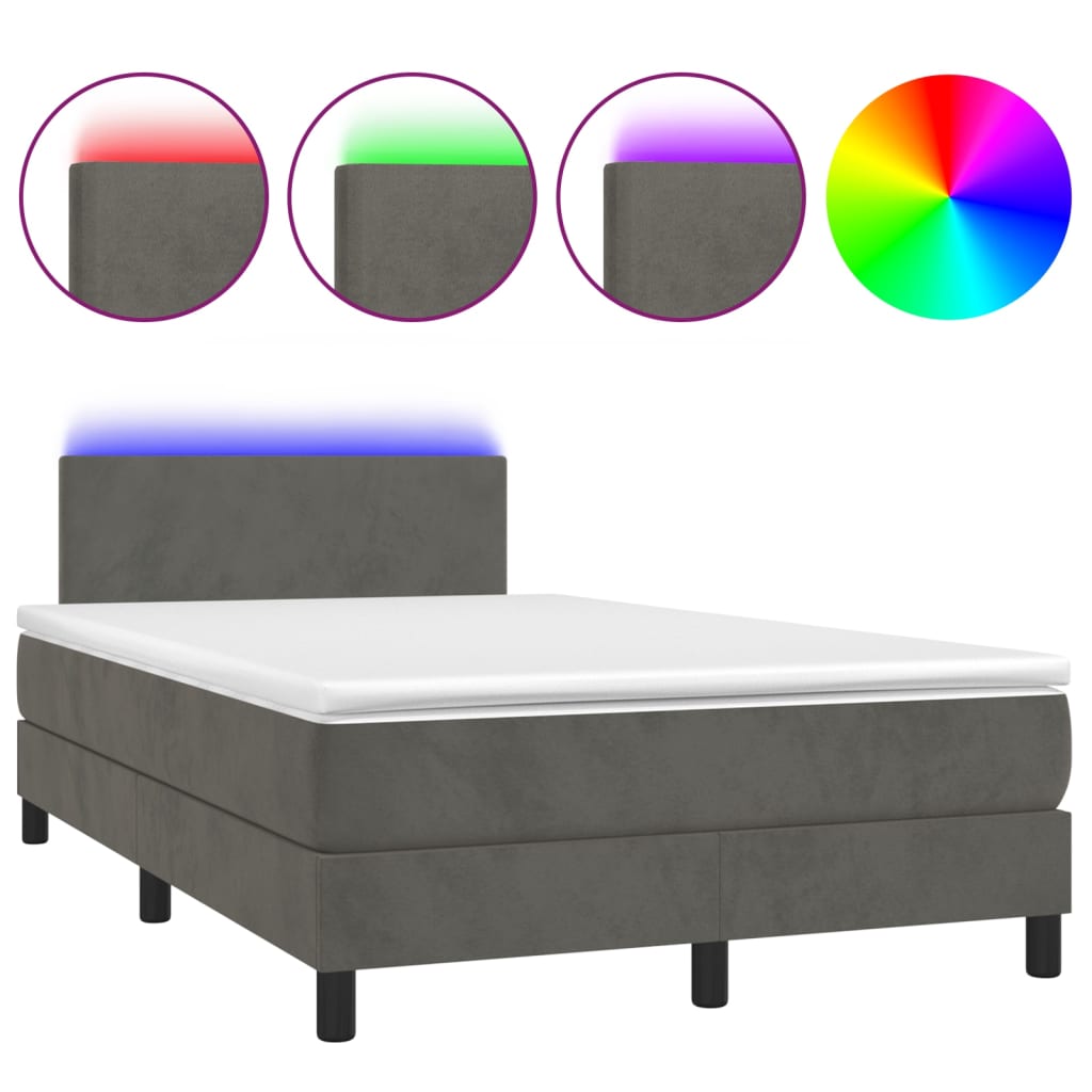 Krevet box spring s madracem LED tamnosivi 120 x 200 cm baršun