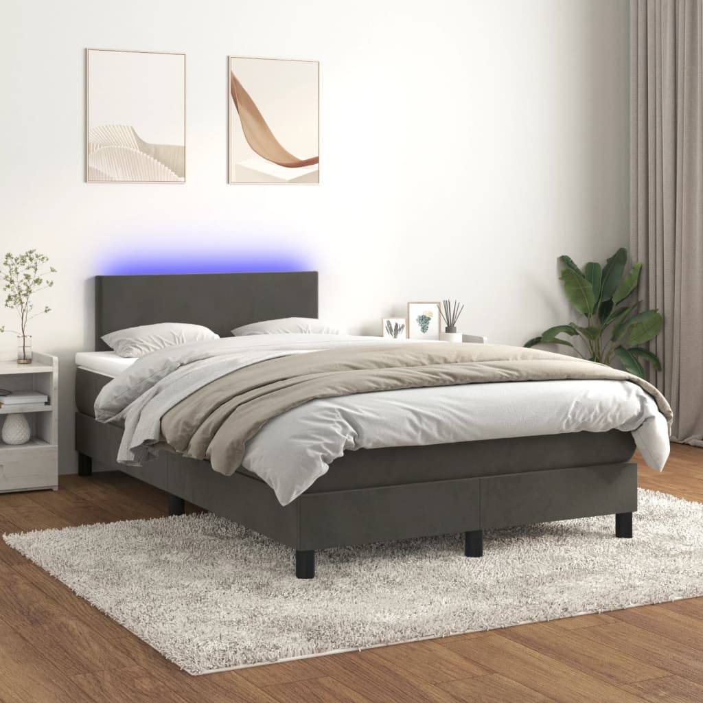 Krevet box spring s madracem LED tamnosivi 120 x 200 cm baršun