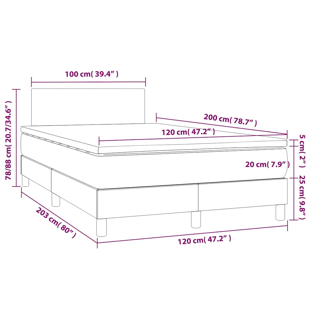 Krevet box spring s madracem LED crni 120 x 200 cm baršun