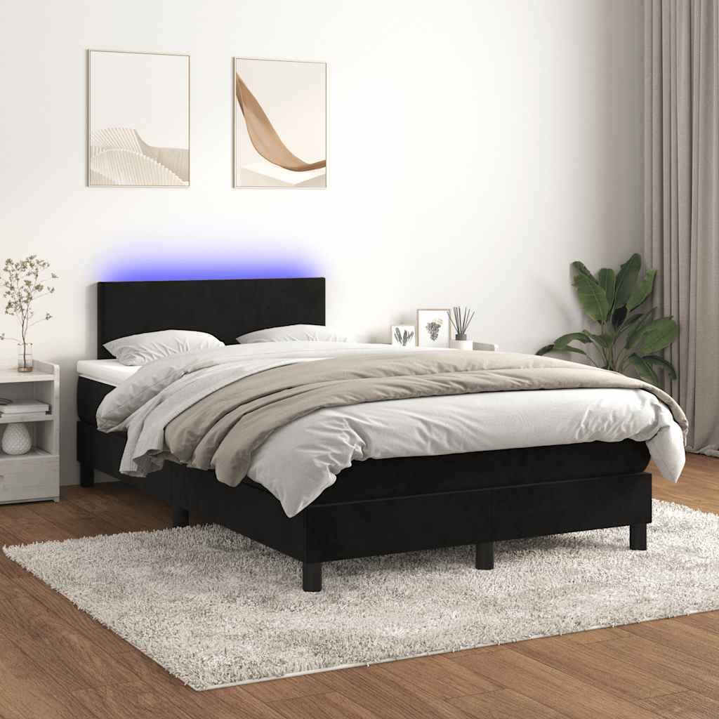 Krevet box spring s madracem LED crni 120 x 200 cm baršun