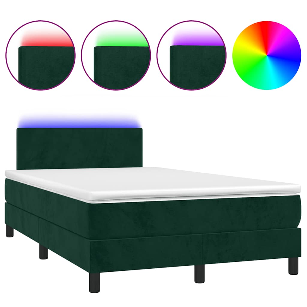 Krevet box spring s madracem LED tamnozeleni 120x200 cm baršun