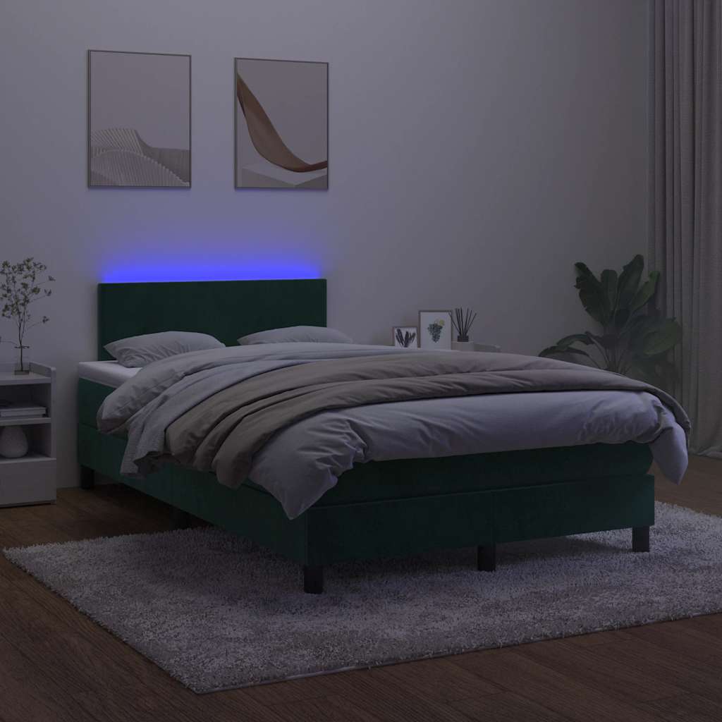 Krevet box spring s madracem LED tamnozeleni 120x200 cm baršun