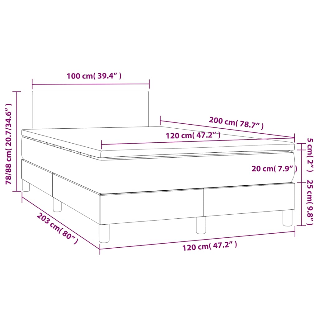 Krevet box spring s madracem LED tamnozeleni 120x200 cm baršun