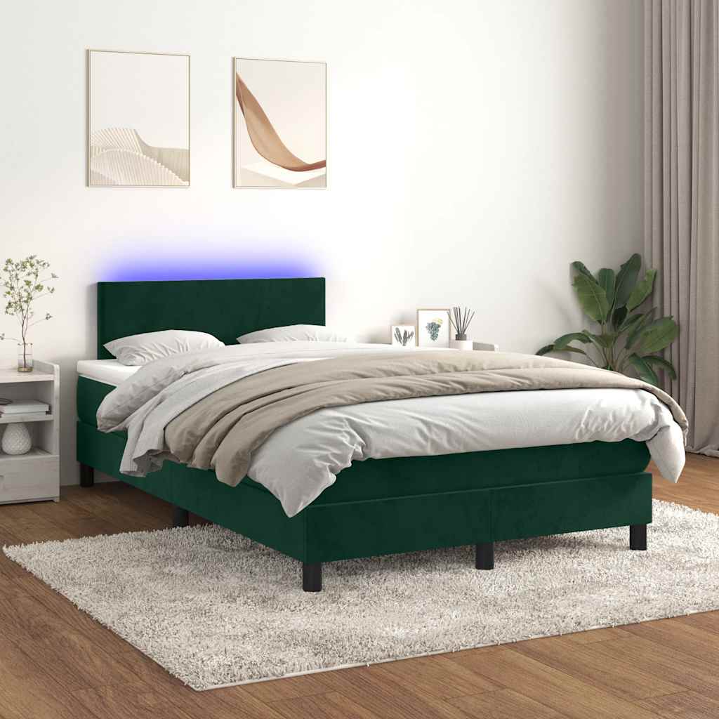 Krevet box spring s madracem LED tamnozeleni 120x200 cm baršun