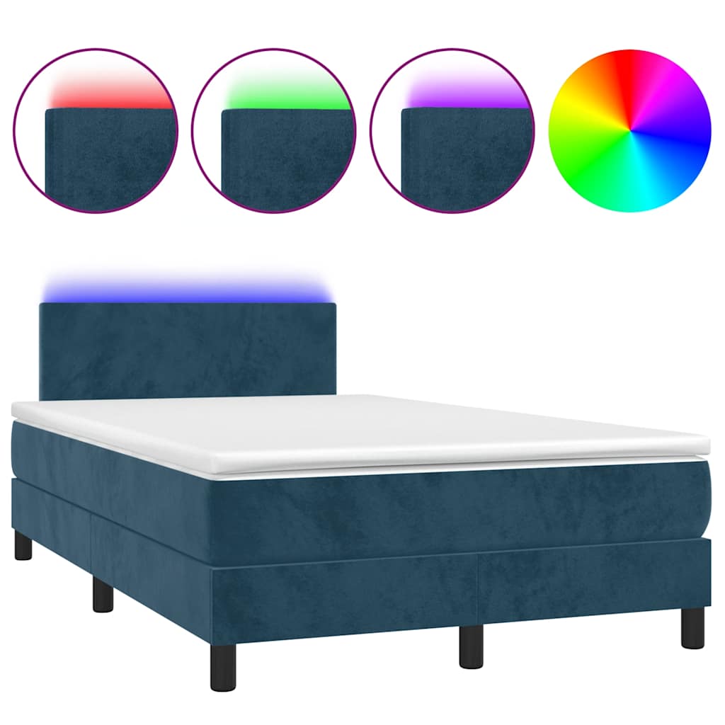 Krevet box spring s madracem LED tamnoplavi 120x200 cm baršun