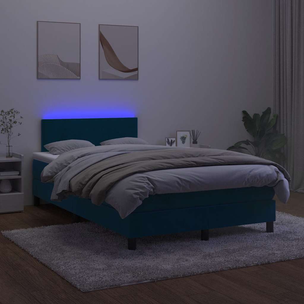 Krevet box spring s madracem LED tamnoplavi 120x200 cm baršun