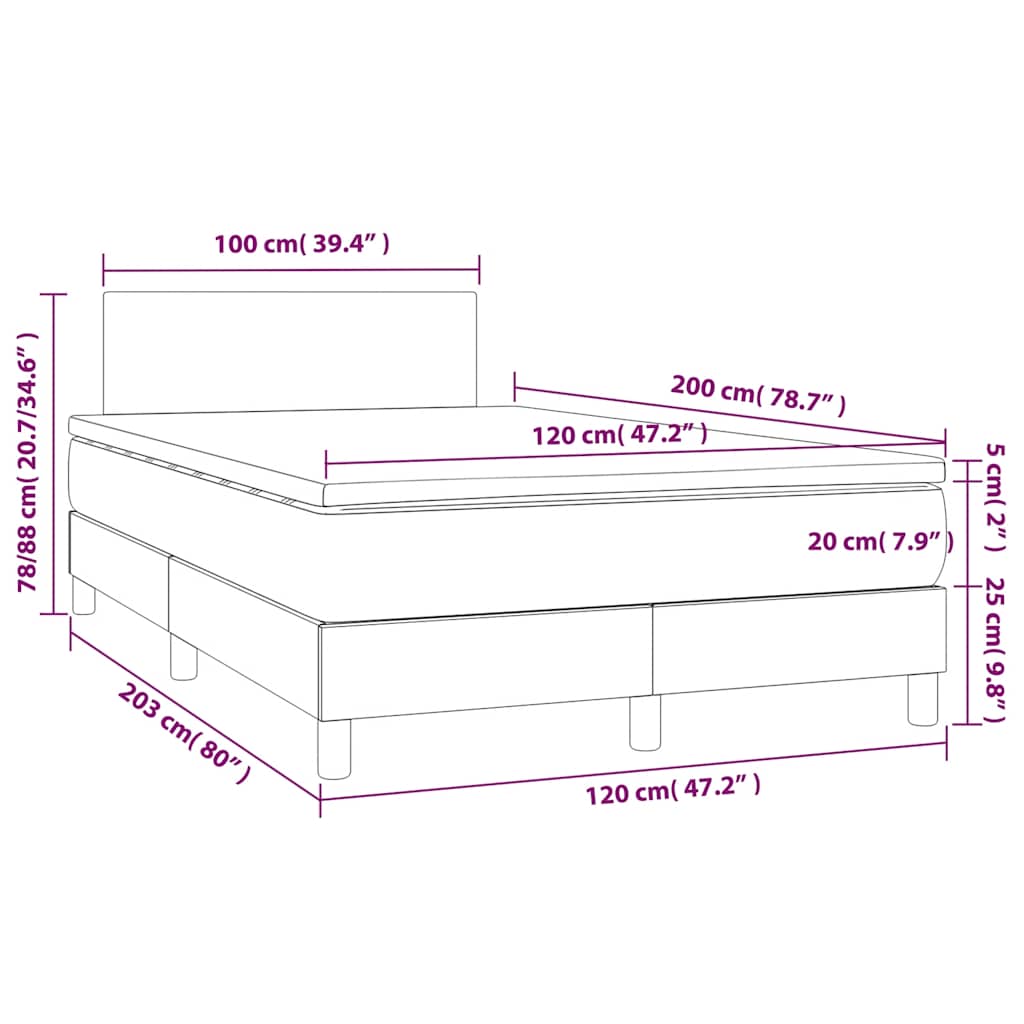 Krevet box spring s madracem LED tamnoplavi 120x200 cm baršun
