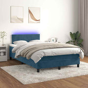 Krevet box spring s madracem LED tamnoplavi 120x200 cm baršun