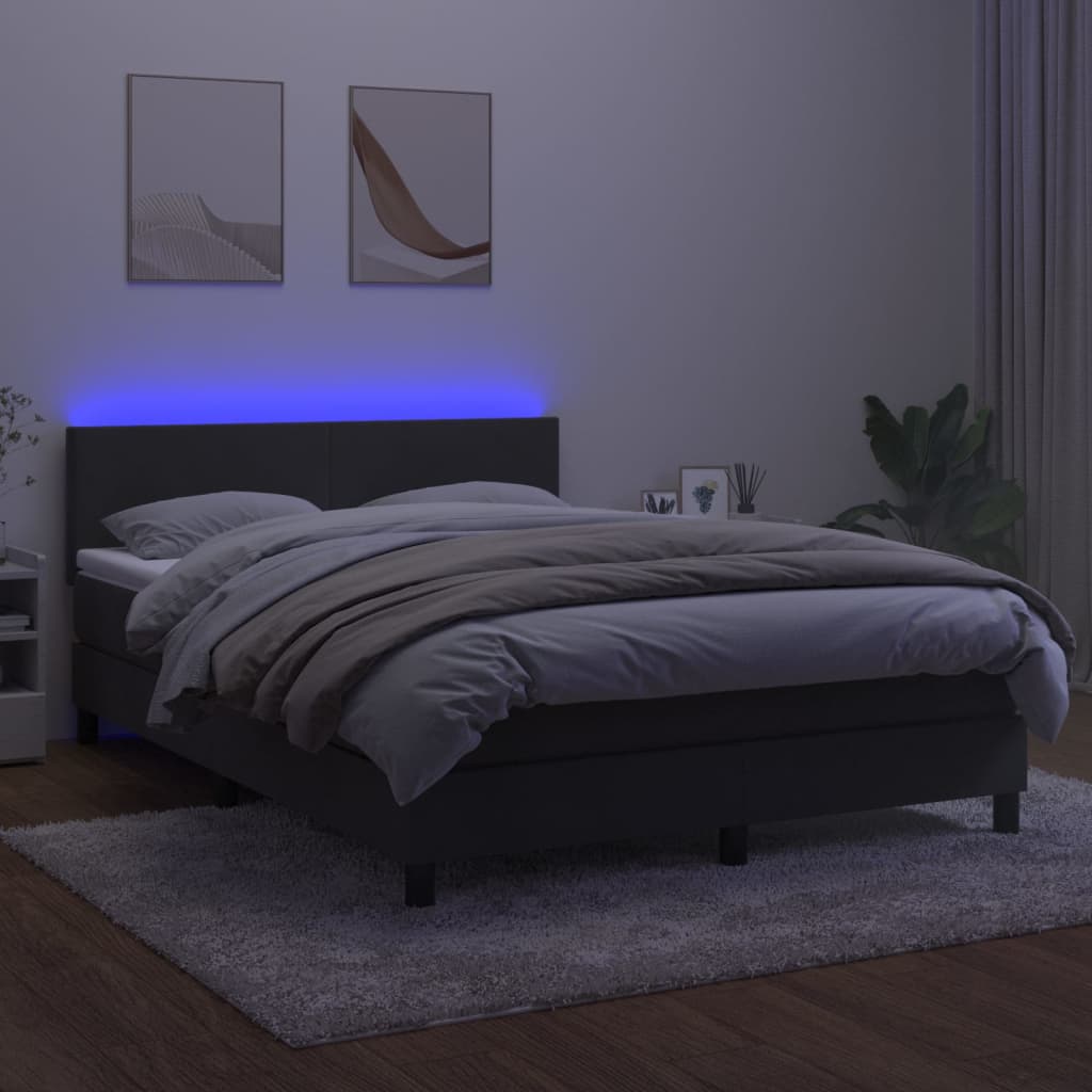 Krevet box spring s madracem LED tamnosivi 140x190 cm baršun
