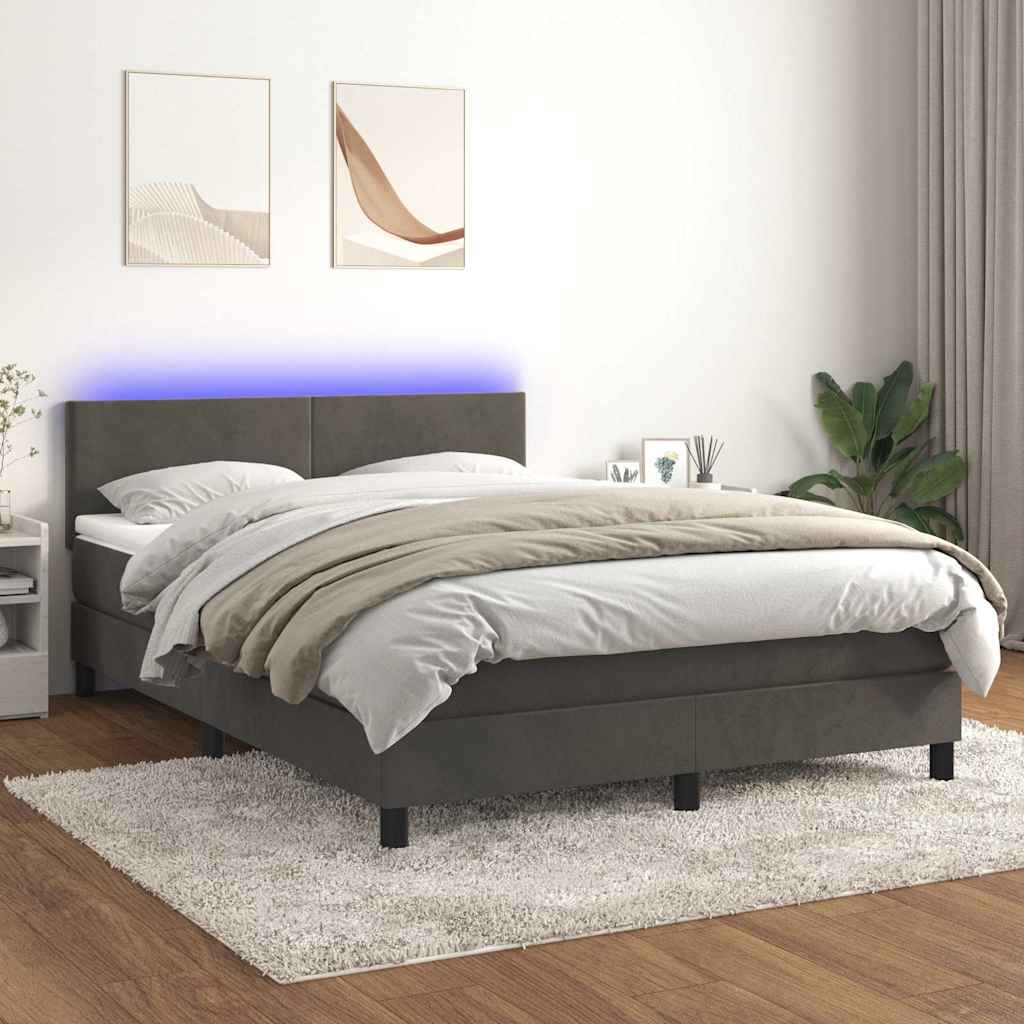 Krevet box spring s madracem LED tamnosivi 140x200 cm baršun