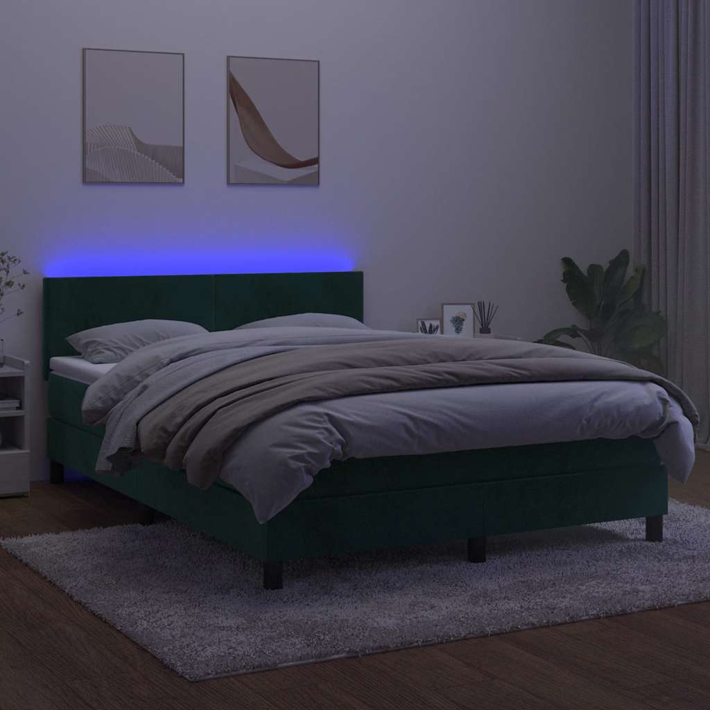 Krevet box spring s madracem LED tamnozeleni 140x200 cm baršun
