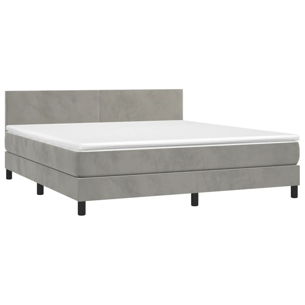 Krevet box spring s madracem LED svjetlosivi 160x200 cm baršun