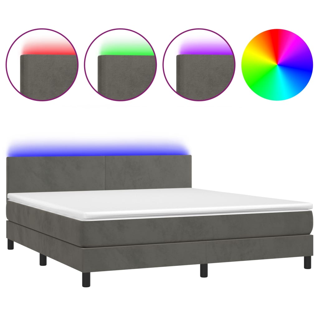 Krevet box spring s madracem LED tamnosivi 160x200 cm baršun