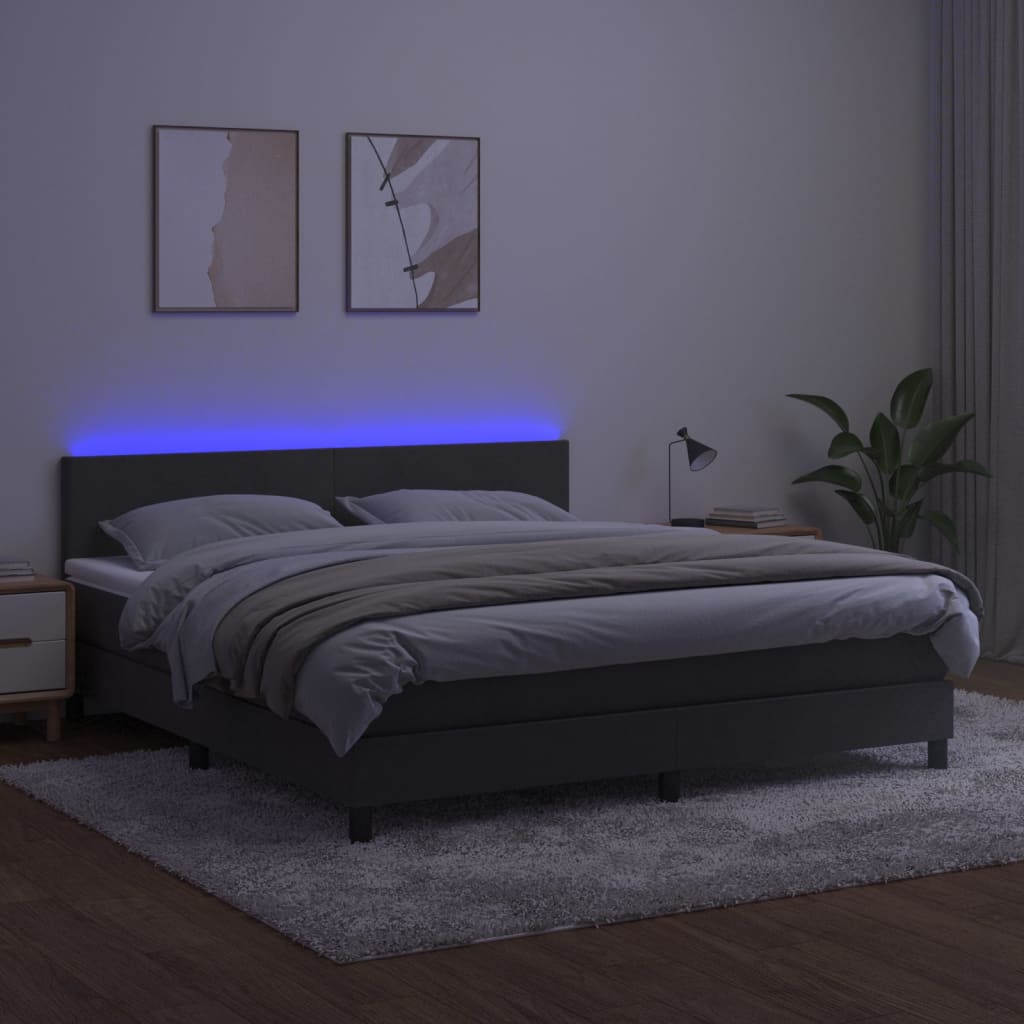 Krevet box spring s madracem LED tamnosivi 160x200 cm baršun