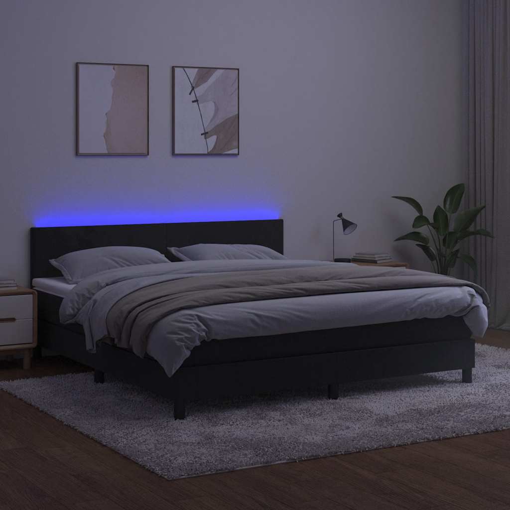 Krevet box spring s madracem LED crni 160x200 cm baršun
