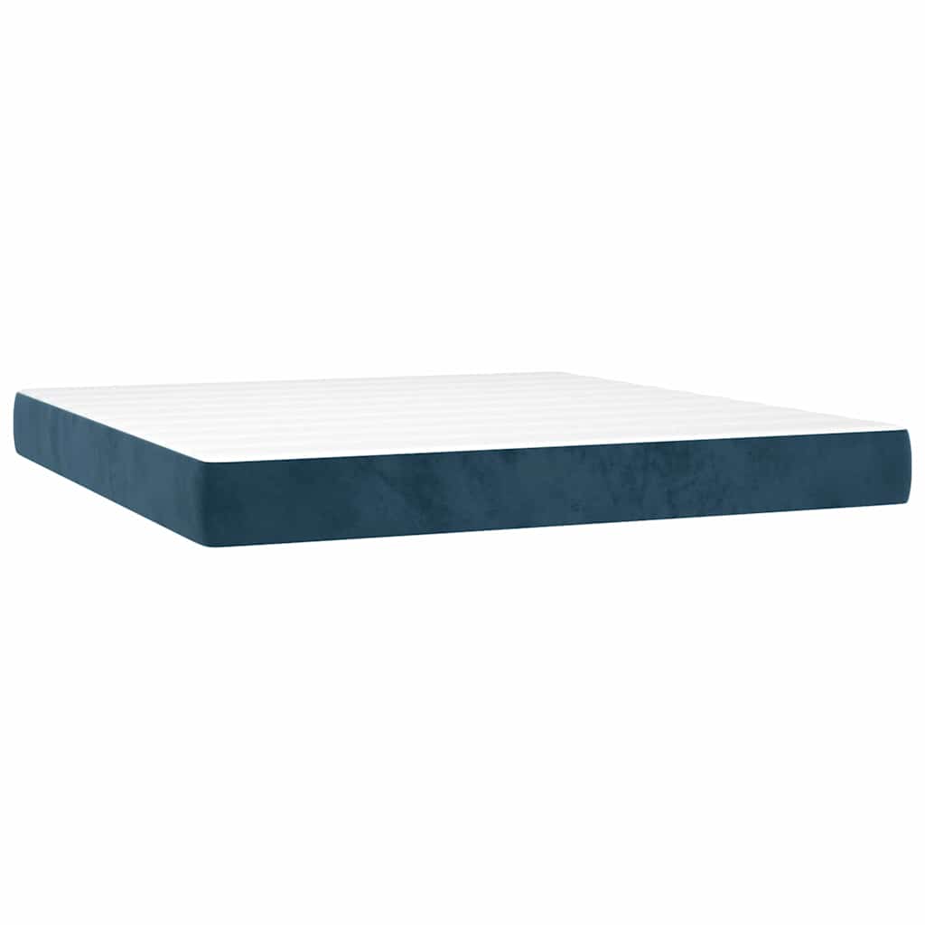 Krevet box spring s madracem LED tamnoplavi 160x200 cm baršun