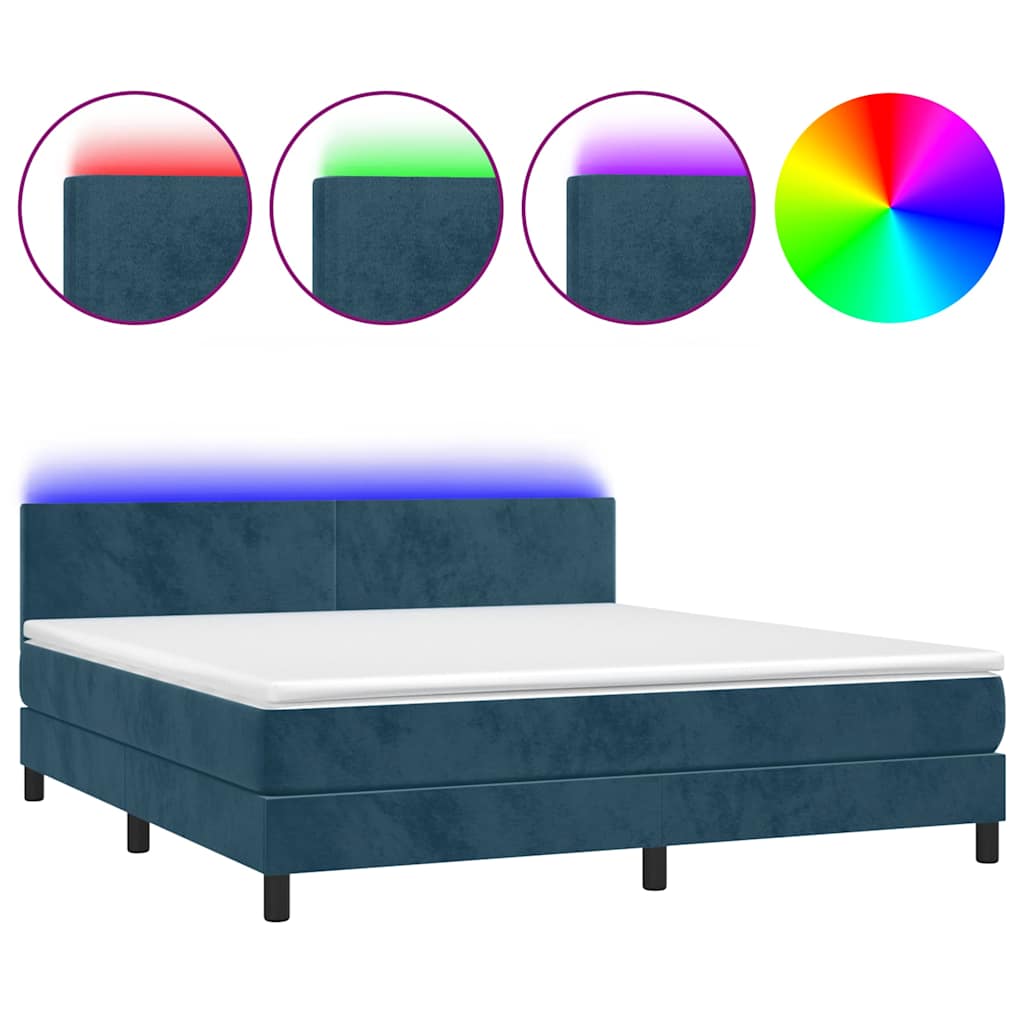 Krevet box spring s madracem LED tamnoplavi 180x200 cm baršun
