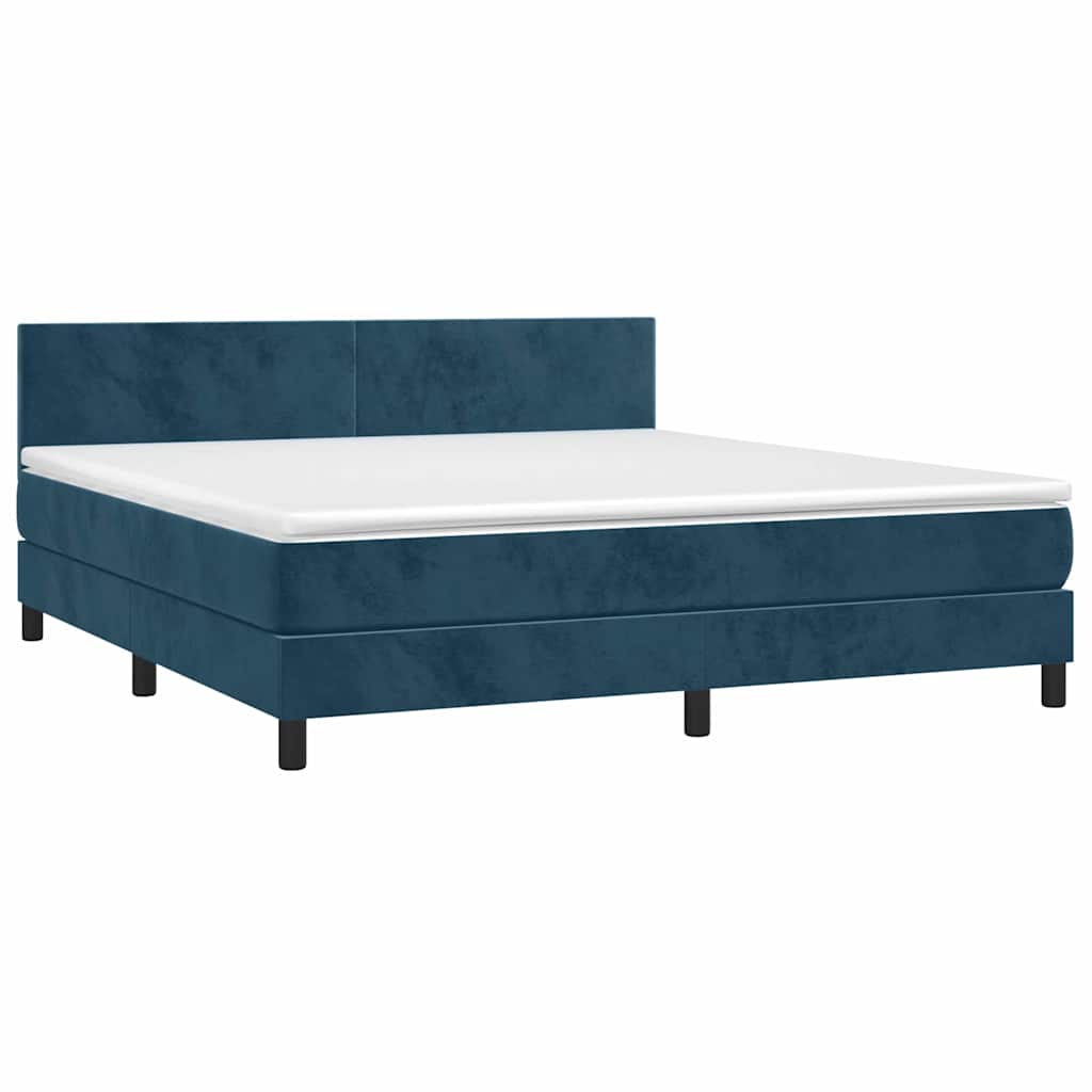 Krevet box spring s madracem LED tamnoplavi 180x200 cm baršun