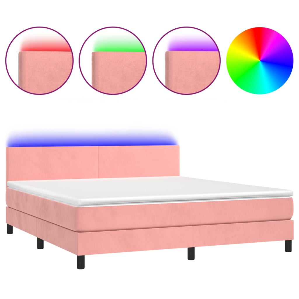 Krevet box spring s madracem LED ružičasti 180x200cm baršunasti