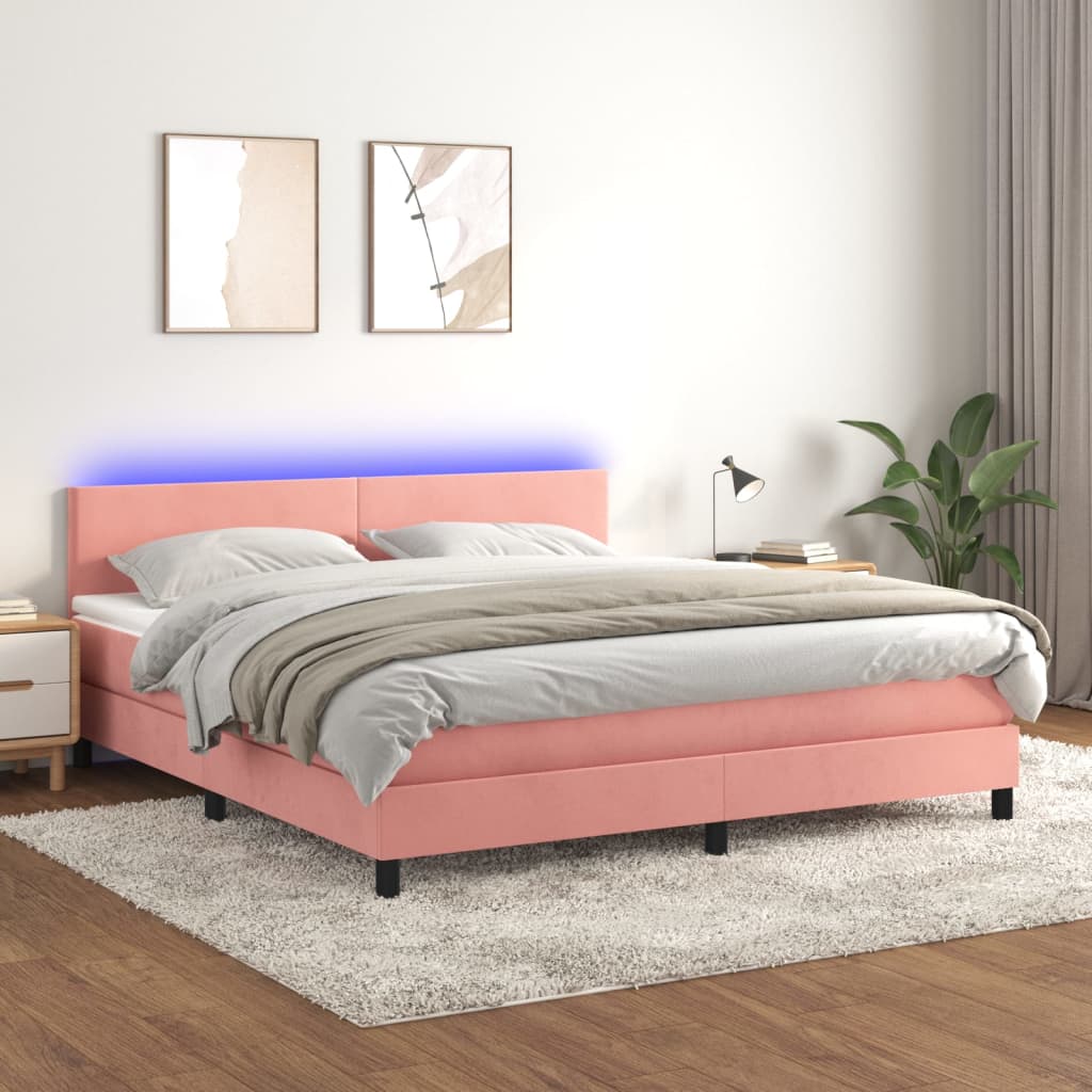Krevet box spring s madracem LED ružičasti 180x200cm baršunasti