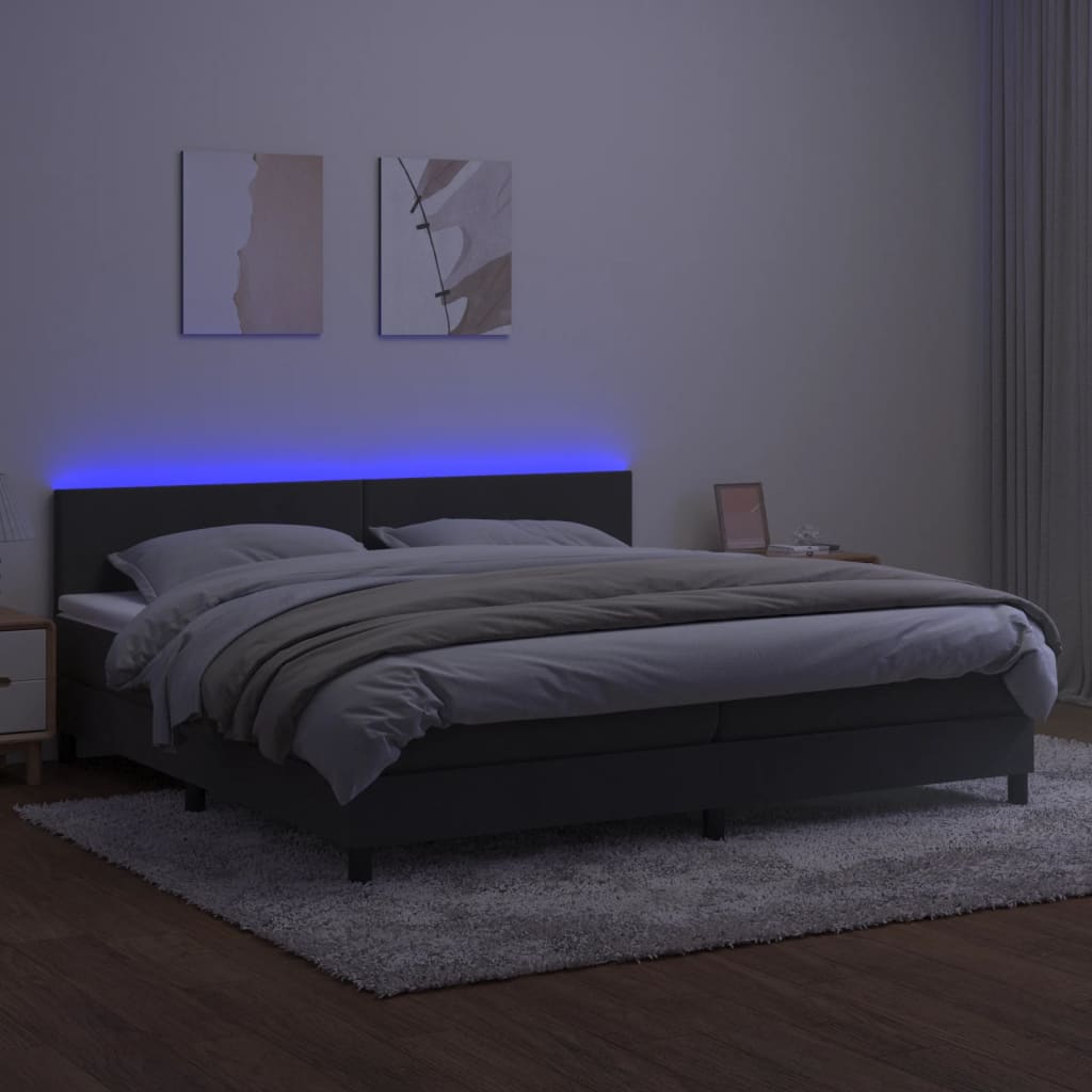 Krevet box spring s madracem LED tamnosivi 200x200 cm baršun