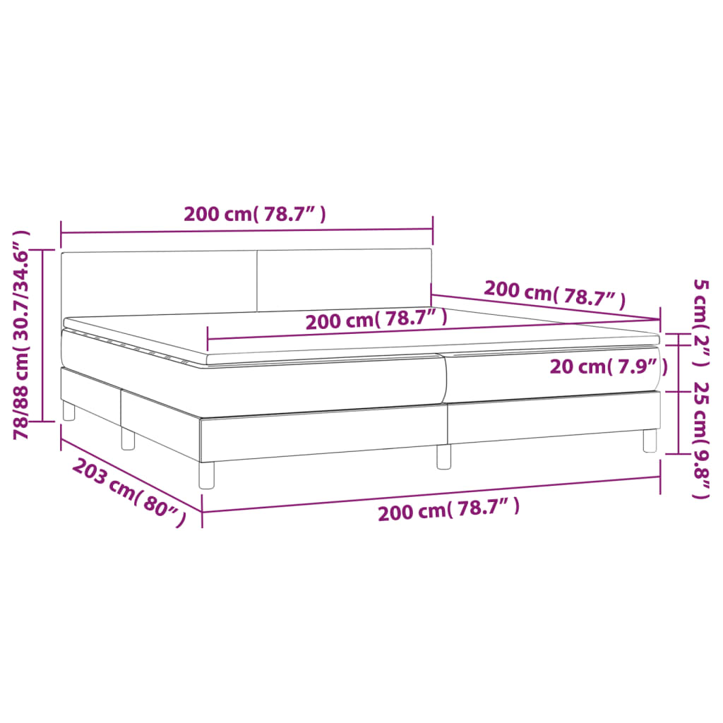 Krevet box spring s madracem LED tamnosivi 200x200 cm baršun