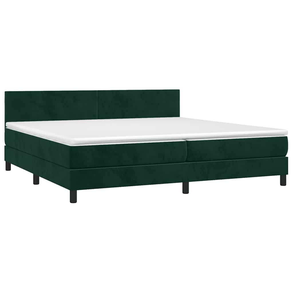 Krevet box spring s madracem LED tamnozeleni 200x200 cm baršun