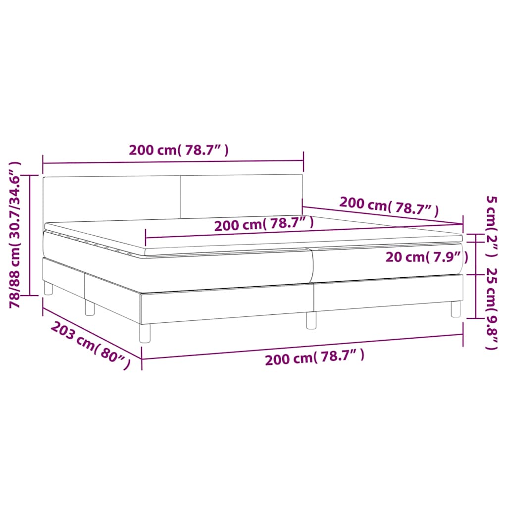 Krevet box spring s madracem LED tamnozeleni 200x200 cm baršun