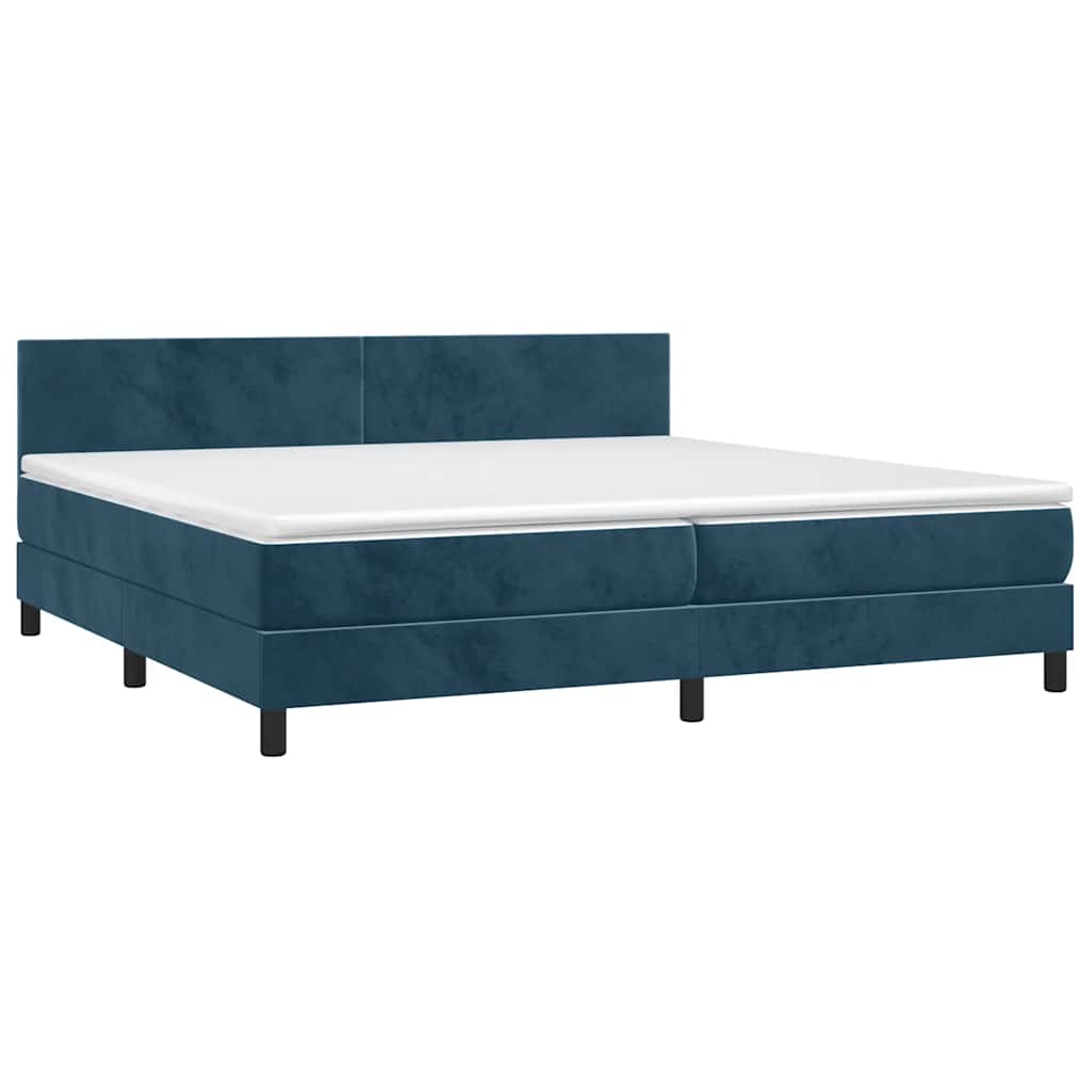 Krevet box spring s madracem LED tamnoplavi 200x200 cm baršun